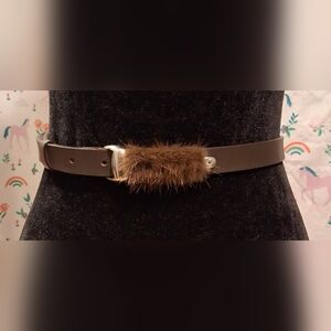 EUC RARE Vintage Garuglieri Brown Italian Calf & Mink & Crystal Luxury Belt SZ L